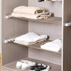 Hershii Extendable Closet Shelf Wardrobe Rail Metal Hanging Rod Storage Rack Expanding Clothes Divider Separator Organizer fo