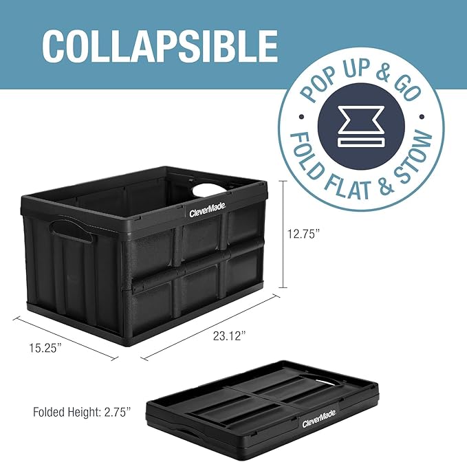CleverMade Collapsible Storage Bins 62L (3-Pack) – Heavy Duty Collapsible Plastic Storage Bins, Large Stackable Folding Stora