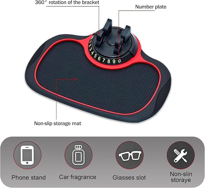 leechio 1 PC Multifunctional Car Anti-Slip Mat, Anti-Slip Rubber Dashboard Storage Pad and Phone Holder, with Temporary Parki