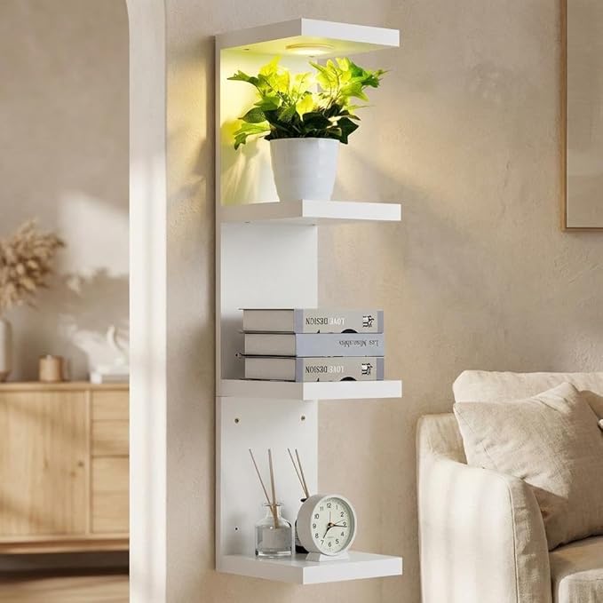 Garvee 5-Tier Heavy Duty Wall Mounted LED Floating Shelves, Remote Control Storage Shelf for Home Office Collectibles Books D