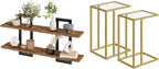 HOOBRO Floating Shelves and C Shaped End Table, 15 Inch Wall Shelf Set of 2, Wall Mounted Storage Shelves 2-Tier, Side Table 