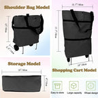 Collapsible Shopping Grocery Bag With Wheels Rolling Tote Bag With Wheels Large Reusable Shopping Bags(Black,Large)