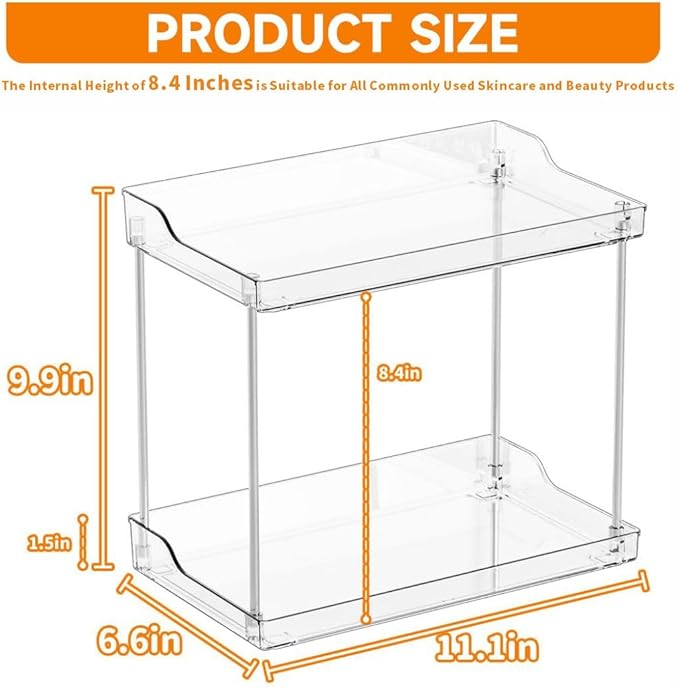Yieach Clear Acrylic Bathroom Counter Organizers and Storage Tray, 2 Tier Makeup,Perfume,Skincare Organizer Shelf & Vanity St