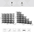 SONGMICS Shoe Rack with 16 Cubes, Interlocking Plastic Shoe Organizer, DIY Storage Cabinet for Closet Entryway Bedroom Garage