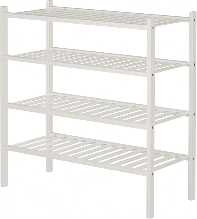 ROMGUAR CRAFT 4 Tier Bamboo Shoe Rack for Closet Free Standing Wood Shoe Shelf for Entryway Small Space Stackable 27"x11"x26"