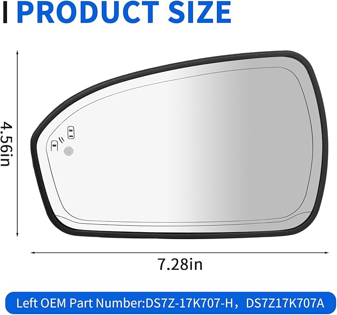 JINCHEN Driver Side Mirror Glass for Ford Fusion 2013-2020 Heated with Blind Spot Detection DS7Z17K707H DS7Z17K707A