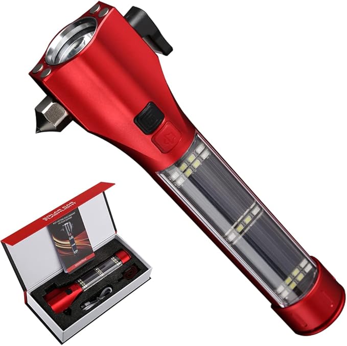 SINSEN Emergency Flashlight for Car, Seatbelt Cutter Window Breaker, 16-in-1 Multifunctional Safety Tool—Glass Hammer/Bright 