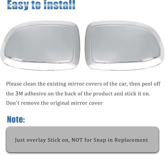 AUCERAMIC Chrome Mirror Cover Caps Fit 1999-2007 for Chevy Silverado Suburban Tahoe Avalanche 1999-2006 for GMC Sierra Yukon 2002-2006 for Cadillac Escalade (Stick-on Overlay)