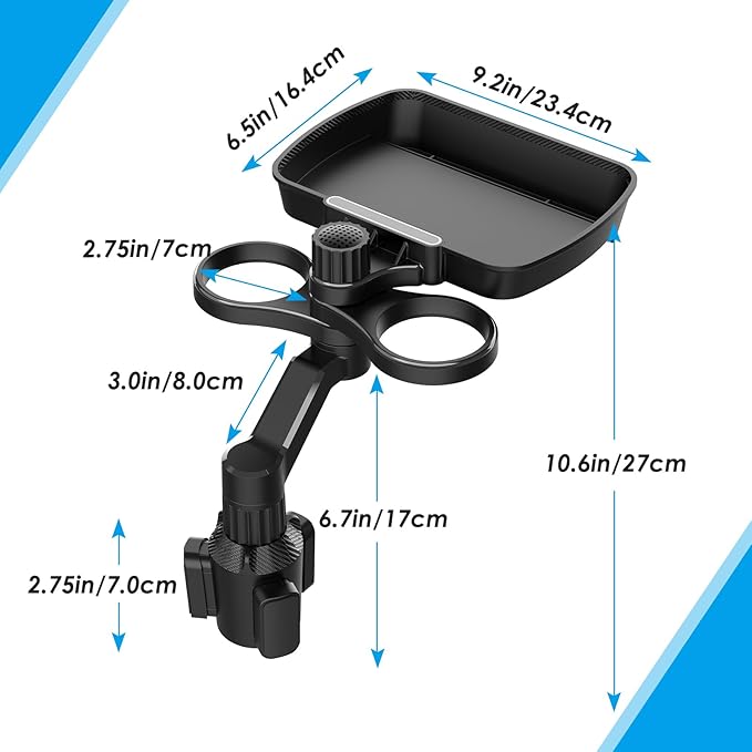 Biupky Car Cup Holder Expander, 4-in-1 Universal Cup Holder Tray Compatible with 2.6" to 3.94", Multi Cup Holders Table with 