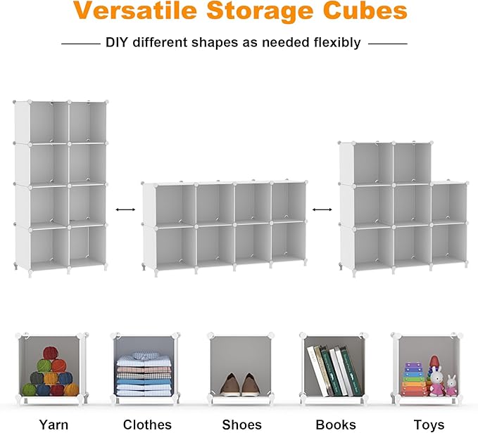 AWTATOS 8 Cube Storage Organizer, Closet Organizer Storage Shelf, Bookcase Bookshelf, DIY Stackable Storage Cubes Shelves for