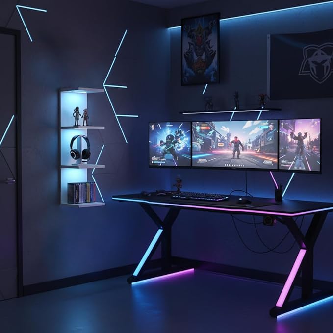 4 Tier RGB Wall Shelf-Gaming Shelf with Remote Control, Lack Shelves with Light for Bedroom | Easy to Install Cosmetic & Disp