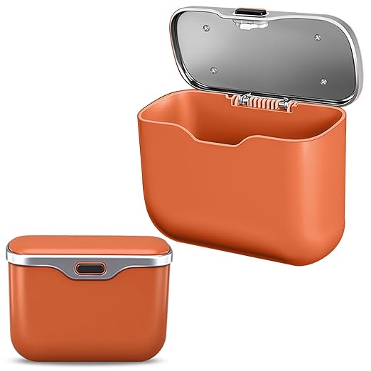 Car Trash Can with Lid, Leakproof Auto Garbage Bin, Waterproof Car Trash Bag Holder with PU Leather Top for Back of Seat/Door, Fit for SUVs, Sedans, Trucks Orange