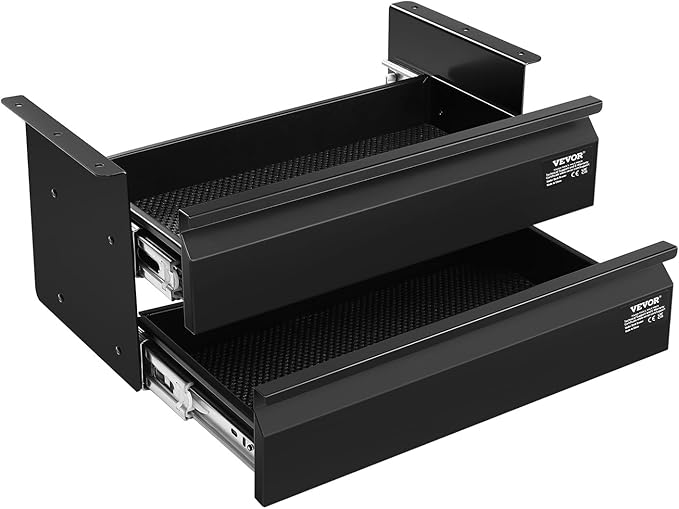 VEVOR Under Desk 2 Layer Slide Out Drawer, 16 inch Under Desk Pull-out Drawer for Home Office Sit Stand Workstation, Black