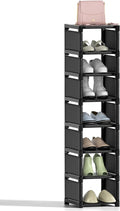 Narrow Shoe Rack 8 Tier, Slim Vertical Shoe Organizer for Small Spaces, Stackable Shoe Storage Shelf with Metal Frame & Fabri