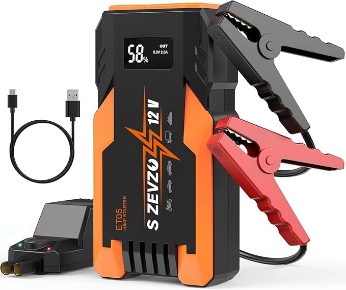 S ZEVZO ET05 Jump Starter 3000A Portable Car Jump Starter Battery Pack (7.2L Gas/ 5.5L Diesel), 51.8Wh 12V Jump Box with USB