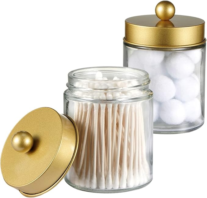 Amolliar 4 Pack Apothecary Jars Bathroom Vanity Storage Organizer Set -Countertop Canister with Stainless Steel Lids &Cute St