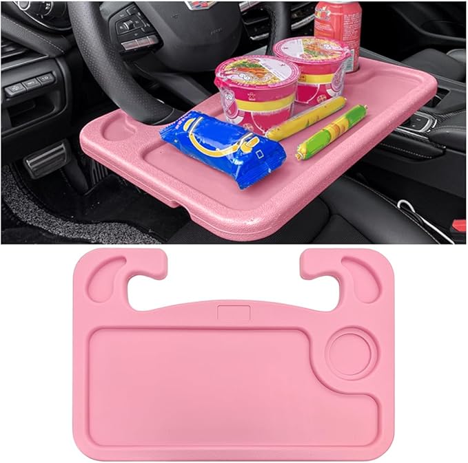 Mandark Car Steering Wheel Tray, 2 in 1 Auto Steering Wheel Desk for Eating Drinks Laptop, Multipurpose Vehicle Interior Travel Essential Table Accessories, Universal for RV, SUV, Truck (Pink)