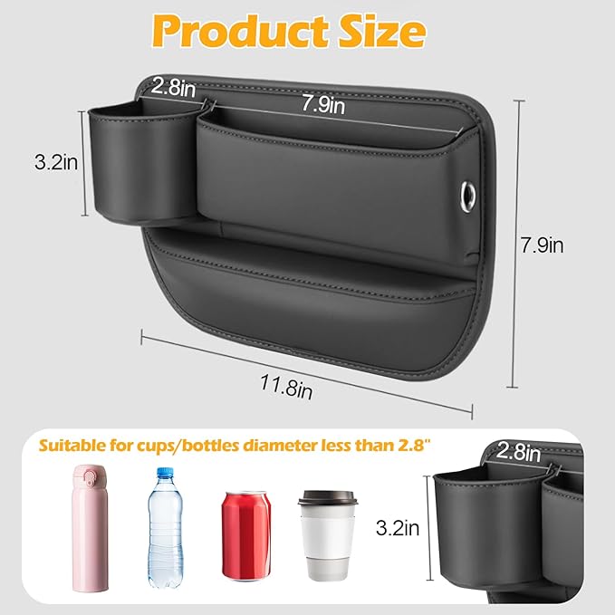 2 Packs Car Seat Gap Filler, Leather Car Seat Gap Organizer, Car Storage Box for Holding Phone, Sunglasses, Keys, Car Accessories fit Auto SUV Truck fit for Driver/Passenger Seat (Black)