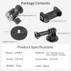 UTEBIT Magnet Camera Mount for Action Camera, 43mm Strong Magnetic Base Mount with 360° Rotation Ball Head & Phone Holder Mount, Compatible with Gopro Hero, DJI Osmo Action Osmo Nano, Insta360, Black