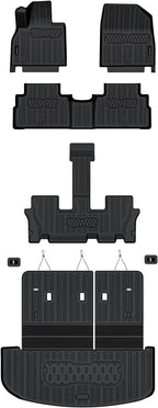 Auxko All Weather Floor Mats Cargo Mat with Backrest Mat for Kia Telluride 7&8 Seats 2020-2025 TPE Liners Accessories Guard Odorless Anti-Slip Floor Liners & Trunk Liner with Back Seat Protectors