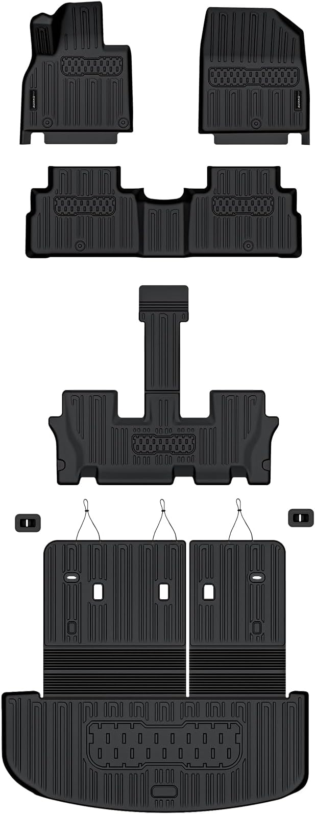 Auxko All Weather Floor Mats Cargo Mat with Backrest Mat for Kia Telluride 7&8 Seats 2020-2025 TPE Liners Accessories Guard Odorless Anti-Slip Floor Liners & Trunk Liner with Back Seat Protectors