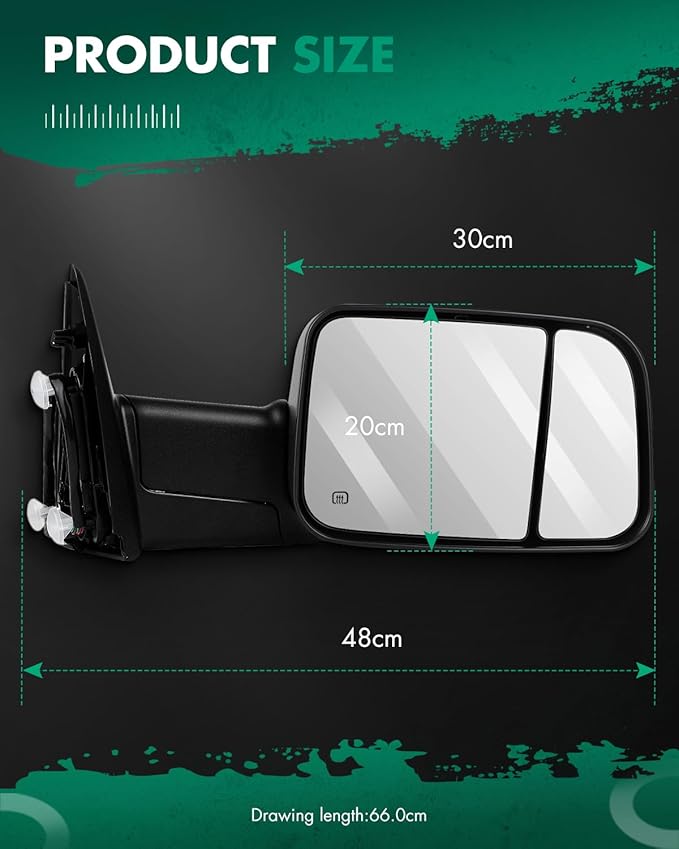 SCITOO Tow Mirrors Compatible with for 2009-2010 For Dodge For Ram 1500 2011-2019 For Ram 1500 2500 3500 Pickup Truck Power Adjusted Heated Turn Signal Puddle Light Black Towing Mirrors LH RH