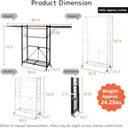 lumizone Folding Clothing Rack with Wheels Expandable Wardrobe Portable Clothes Rack for Hanging Clothes Adjustable Closet Sh