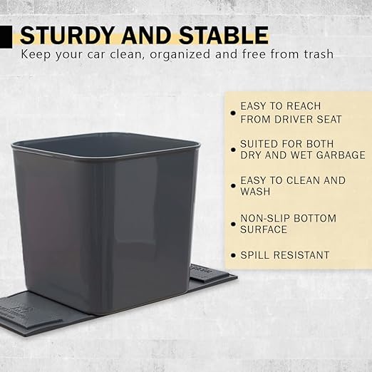 Car Trash Can 1.4 Gallon with Stability Flap & Magic Strips — No-Tip Leakproof Car Garbage Bin for Car Floor, Mats, Front or Back Seat, SUV, Truck, Van, Vehicle Interior Organizer (Gray)