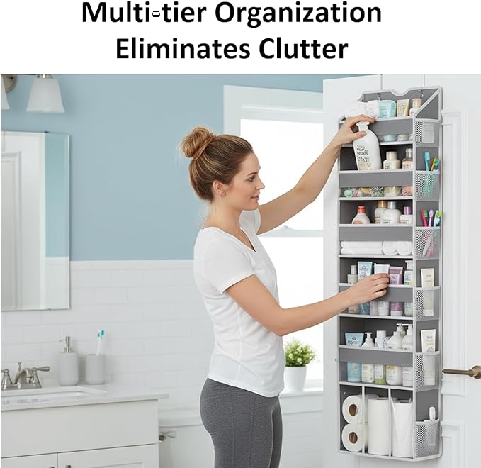 Over the Door Hanging Organizer for Bathroom & Nursery - 6 Shelf Closet Door Organizer, Anti Tilt 50LB Load Baby Behind Door 