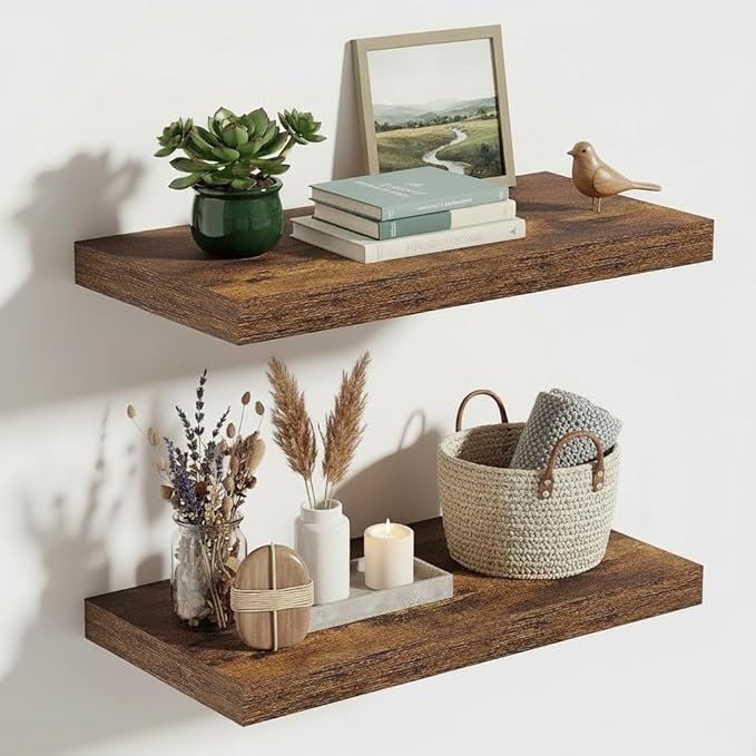 Vivelove 10 Inch Deep Floating Shelves 16 inch Long, 16 x 10 Wide Wall Shelves with Invisible Brackets, for Bedroom Bathroom 