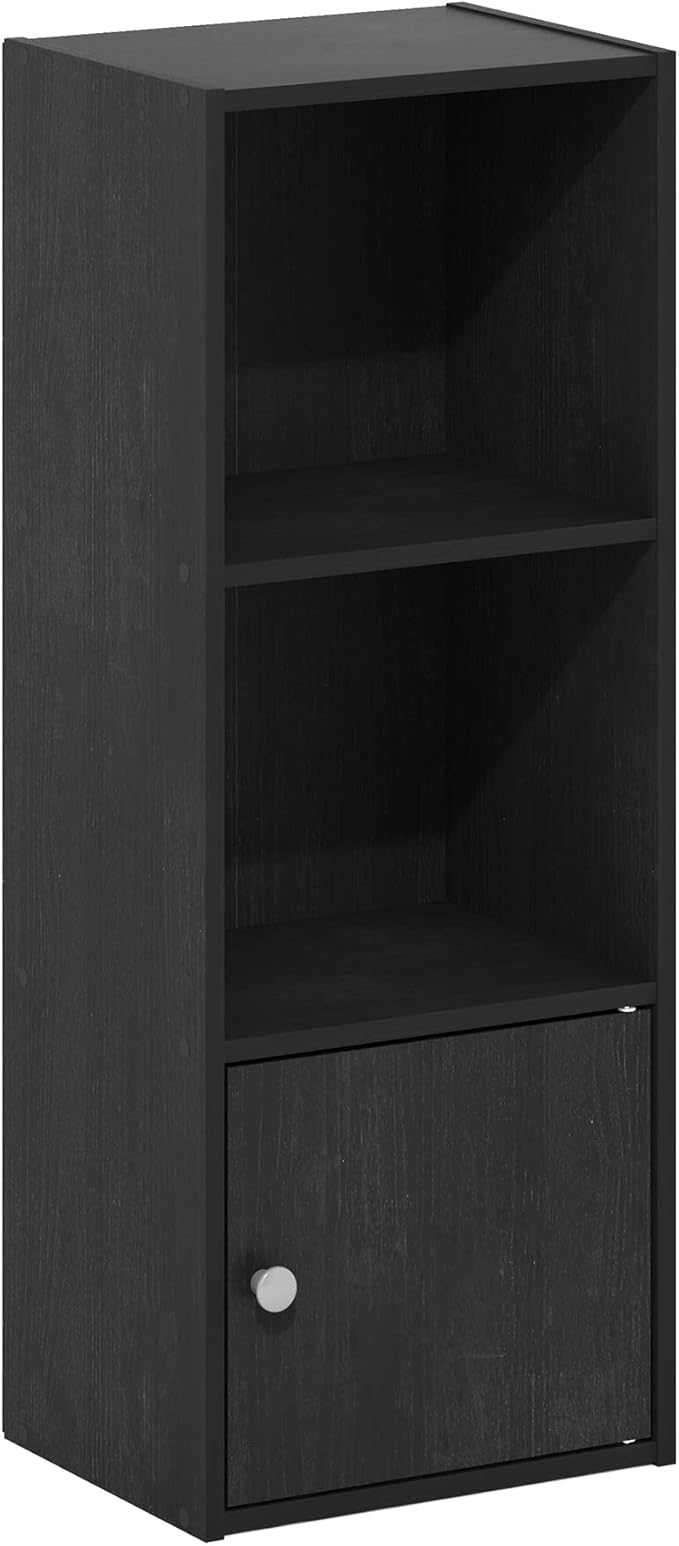 Furinno LUDER Book Shelf, 3-Tier Modern Bookshelf, Bookcase with 1 Door Storage Cabinet, 9.3 x 12 x 31.5, for Organization an