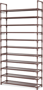 LANTEFUL 11 Tiers Tall Shoe Rack Holds 55 Pairs of Shoes with 18pcs Hooks Sturdy Wide Shoe Organizer Storage Free Standing Me