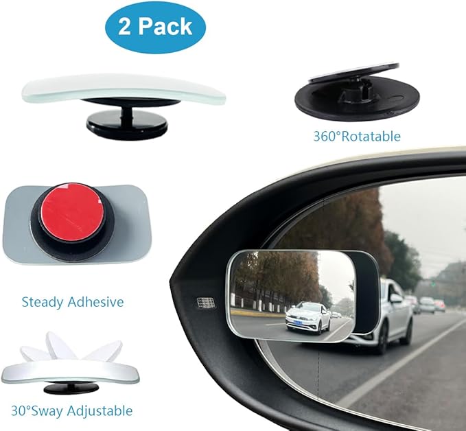 Kitbest Rear View Mirror,11.8 Inch Panoramic Rearview Mirror Clip On Car Mirror – Universal Wide Angle Car Mirror – Flat– For Cars, SUV, Trucks (Bonus 2 PCS Blind Spot Mirrors – Square)