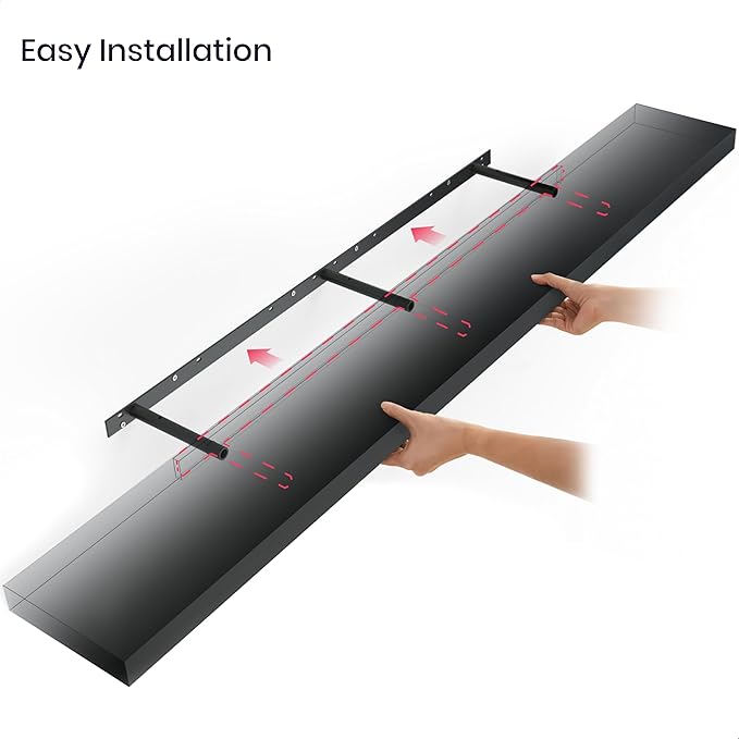 Ballucci Floating Shelves for Wall, 55 inch 2-Tier Black Shelf, Invisible Brackets, Wood Wall Shelf for Living Room, Bedroom,