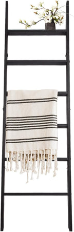 6-Tier Blanket Ladder – 5.5 Ft Wall Leaning Quilt Rack, Farmhouse Blanket Storage for Living Room, Bedroom & Bathroom – Rusti