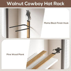 Cowboy Hat Rack for Wall – 3-Piece Wooden & Metal Western Hat Holder, Rustic Rider Sign Decor, Holds up to 6 Hats, Wall Mount
