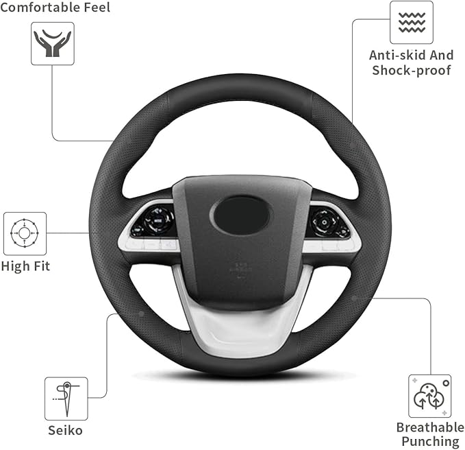 Hand-Stitch Steering Wheel Cover,Fit for Toyota Prius 2016 2019/Prius Prime 2017/Prius Plug-in Hybrid 2017/Mirai 2016,Non-Slip Breathable Microfiber Leather Steering Wheel Cover on Wrap