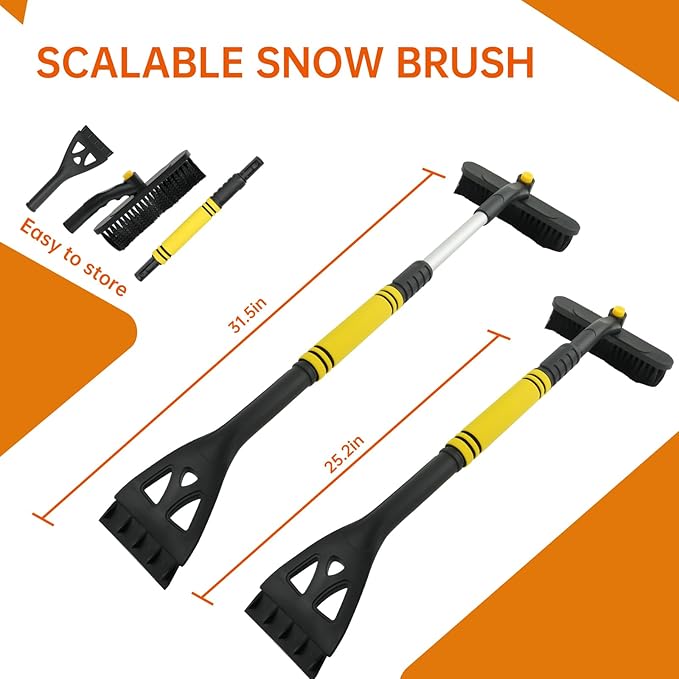 34" Extendable Ice Scraper and Snow Brush for Car Windshield, 360° Rotating (R002)
