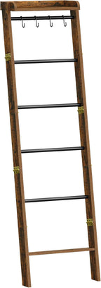 Hzuaneri Blanket Ladder Shelf, Decorative Quilt Rack, 7-Tier Farmhouse Ladder Holder Organizer with 4 Removable Hooks 7.9" D 