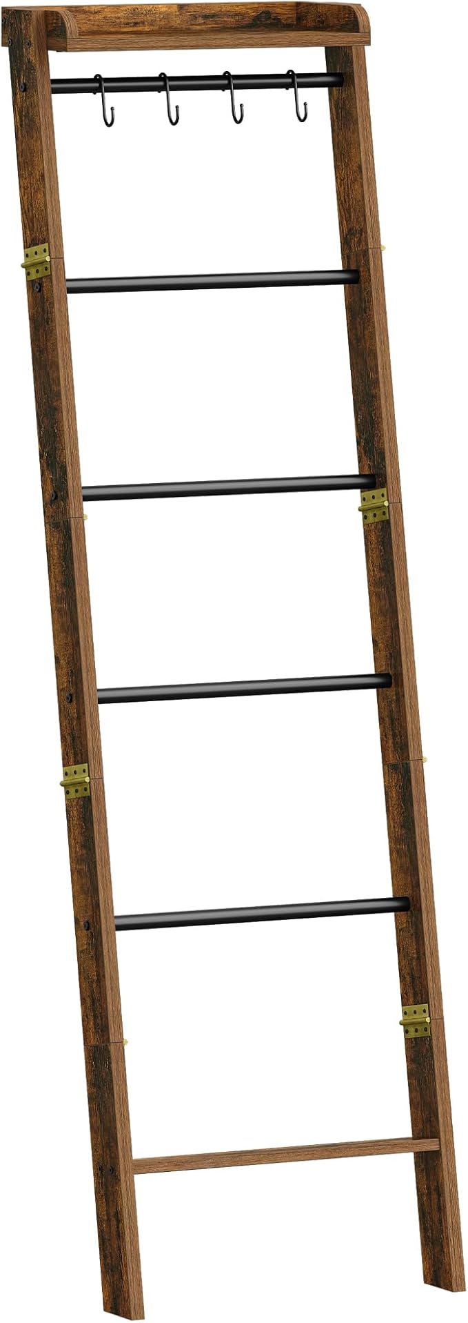 Hzuaneri Blanket Ladder Shelf, Decorative Quilt Rack, 7-Tier Farmhouse Ladder Holder Organizer with 4 Removable Hooks 7.9" D 