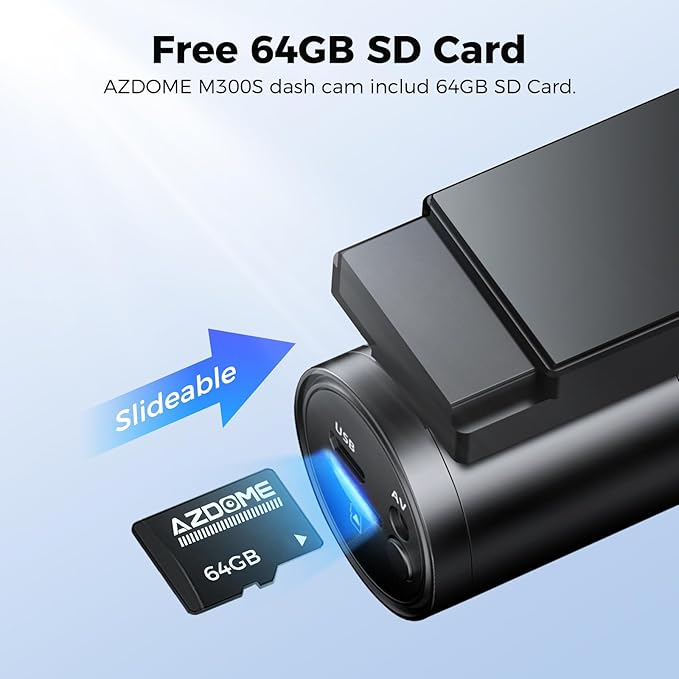 AZDOME M300S 4K Ultra HD Dual Dash Cam Front and Rear, Free 64GB Card, Built-in WiFi GPS Voice Control Car Camera, Night Visi