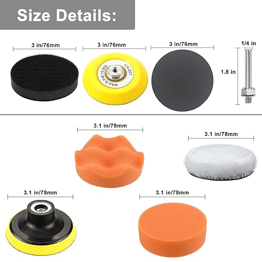 3 Inch Sanding Disc Drill Polishing Kit Sanding Attachment, 150 Pcs Wet Dry Car Headlight Restoration Kit Hook and Loop Sandp