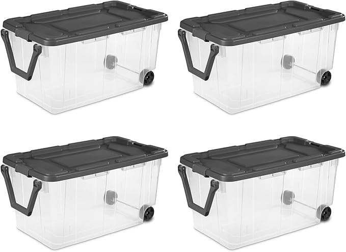 Sterilite 4-Pack Modular Stacker Box, Durable Clear Plastic Storage Bins with Latching Lids, 160 Quart - Stackable Organizing