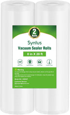 Syntus Vacuum Sealer Bags for food, 2 Pack 8" x 20' Commercial Grade Bag Rolls, Food Vac Bags for Storage, Meal Prep or Sous 