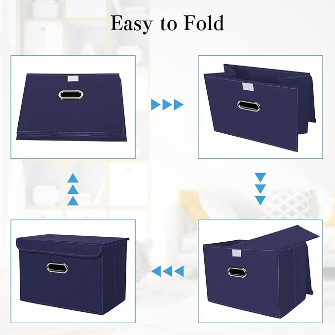 STOREONE Fabric Storage Cube Bins Foldable Organizer Container Collapsible Basket with Lids and Metal Handles, for Home, Bedr