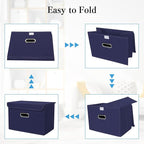 STOREONE Fabric Storage Cube Bins Foldable Organizer Container Collapsible Basket with Lids and Metal Handles, for Home, Bedr