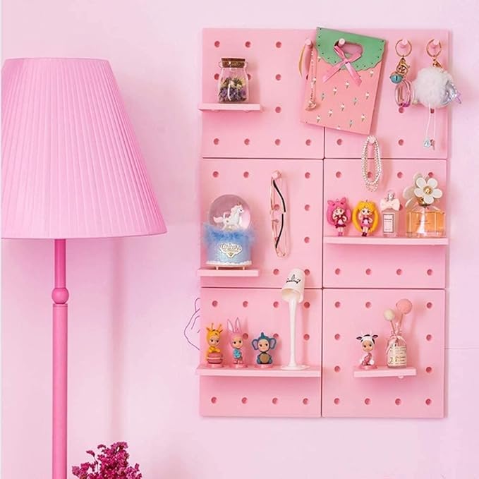 HGYZE Peg Boards for Wall with Shelf & Hooks, No Punching Craft Storage, Small Pegboard Ledges Organizer for Hanging Keychain