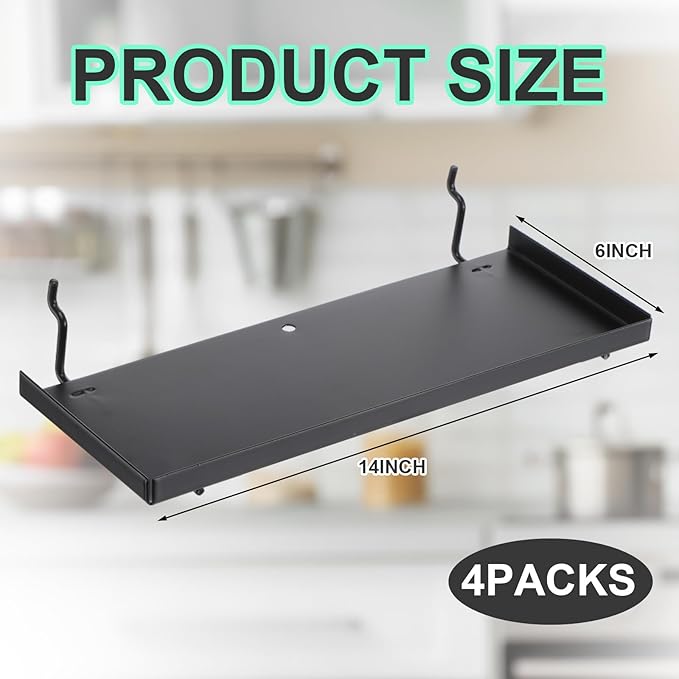 Lineshading 4 Pcs Pegboard Shelves, 14 x 6 Inch Metal Shelf Brackets Pegboard Tray Accessories Wall Organizer for Craft Room 