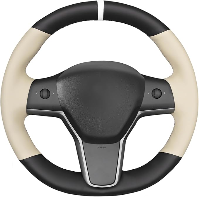 MEWANT Tesla Steering Wheel Cover - Hand Stitched for Model 3 (2017-2023) & Model Y (2020-2023) Accessories
