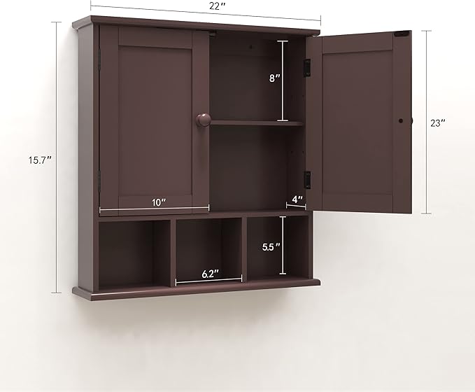 TaoHFE Brown Medicine Cabinets,Bathroom Wall Cabinet with 2 Door Adjustable Shelves,Over The Toilet Storage Cabinet,Espresso 